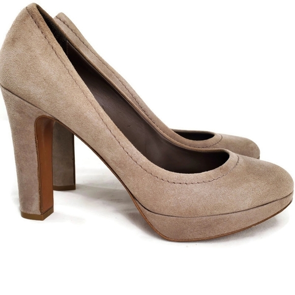J. Crew Coddington Taupe Shimmer Suede Leather Platform Pumps Made in Italy - Picture 2 of 15